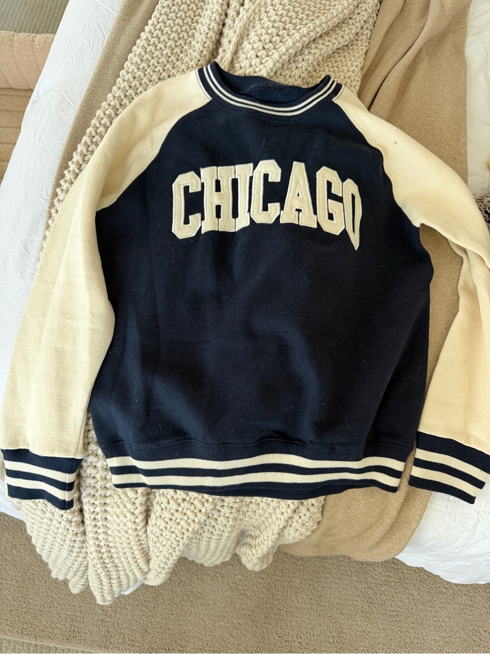 Chicago Letterman-Style Crewneck Sweatshirt in Navy & Cream